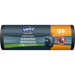 Swirl Müllsäcke Profi, Schwerlast, 120 Liter, mit Zugband, extra stark, schwarz, 12 Stück