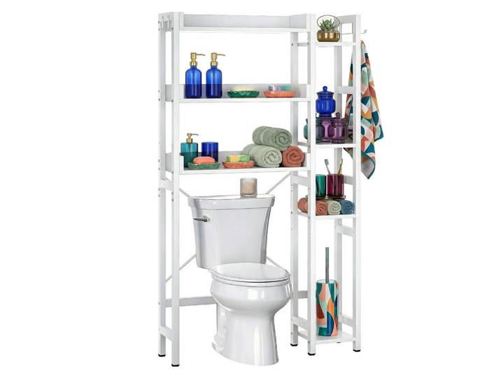 Relaxdays Toilettenregal Weiß 3 Ebenen, Metall, 80x161x24 cm, Badezimmer, Badezimmerregale, Badregale