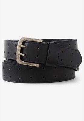 Men's Big & Tall Double Prong Belt by KingSize in Black (Size 52/54)