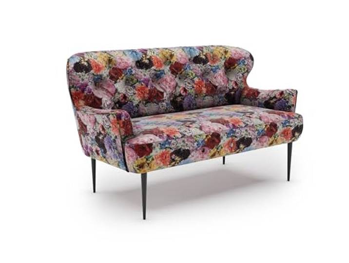 CAVADORE Amba Canapé de Cuisine 2 Places Banc Tendance pour Cuisine ou Salle à Manger / 153 x 97 x 87 cm/Jacquard Tissage Plat : Motif Floral Rouge