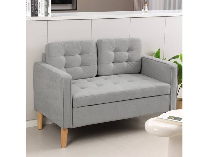 Canapé 2 places – coffre de rangement – velours gris clair – 117 x 62 x 78 cm
