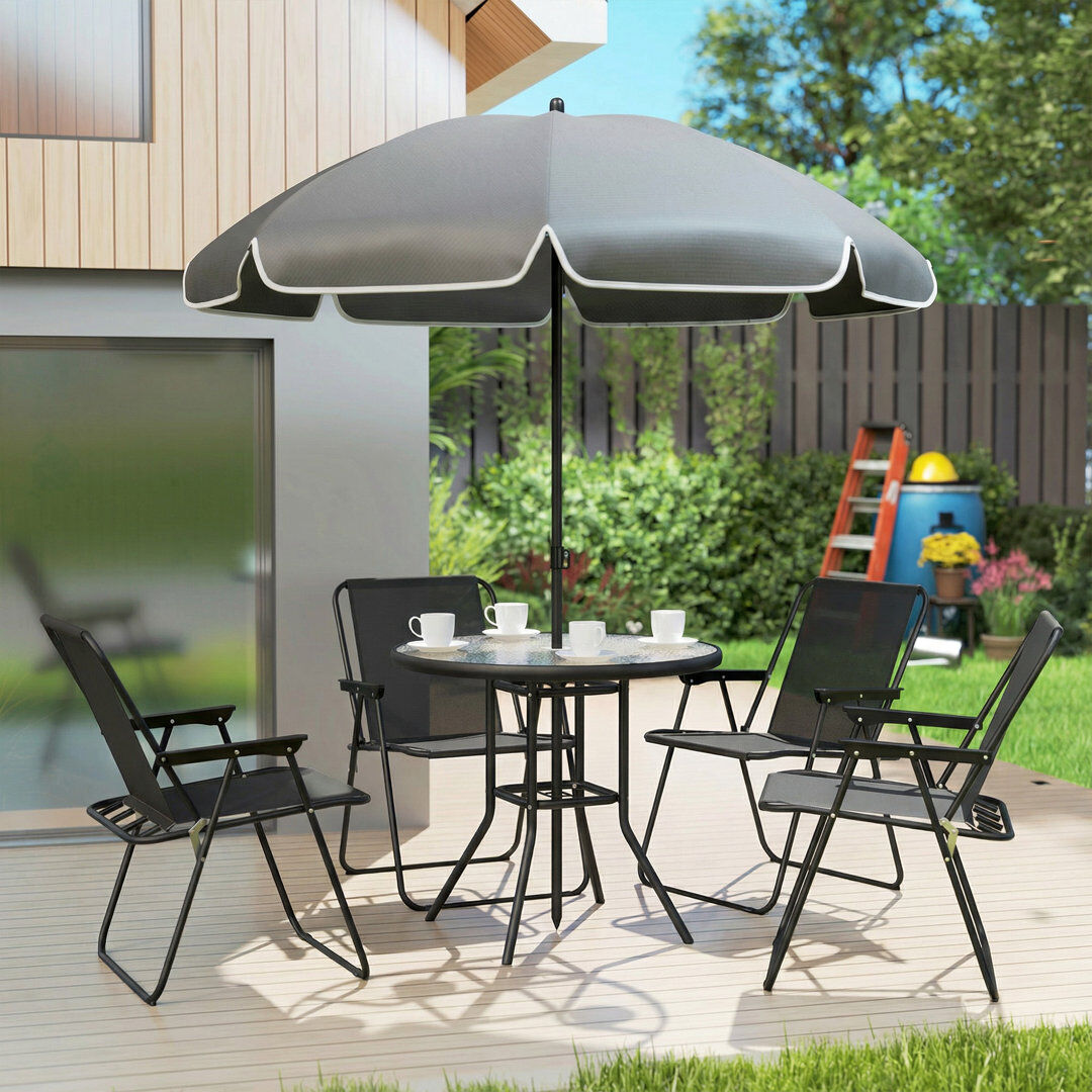 17 Stories Outsunny 4 Seater Garden Furniture Set Parasol Folding Chairs Black Black 4