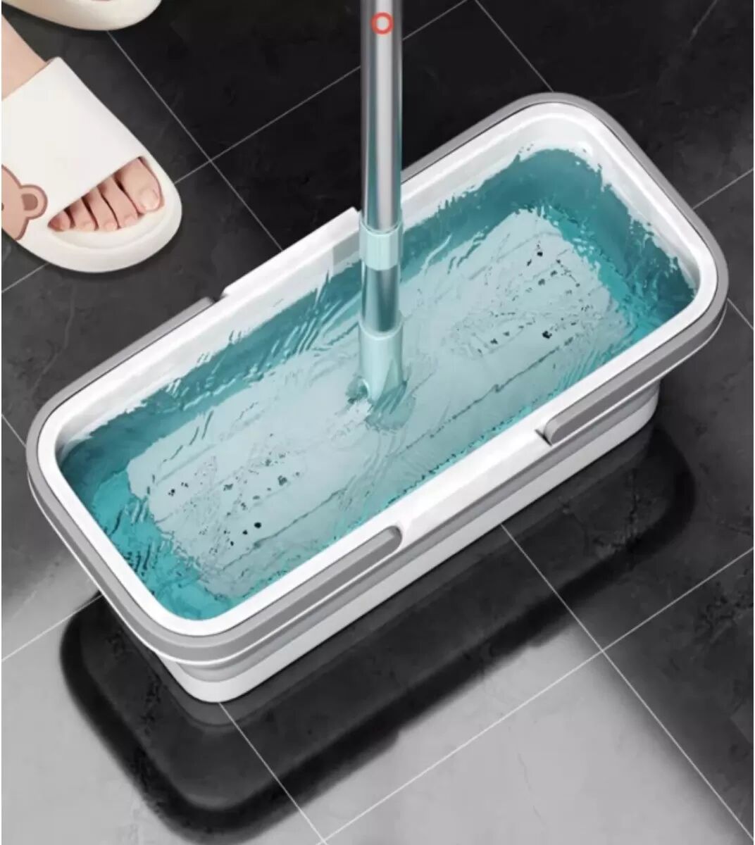 INF Seau pliable pour balais de moins de 50cm - Rectangulaire silicone+PP, gain de place, anti-éclaboussures, grande capacité,