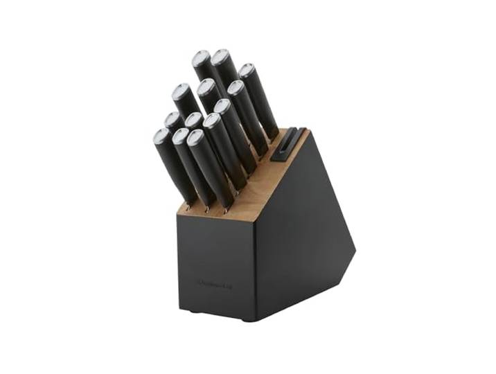 KitchenAid Classic Slim Messerblock Set mit eingebautem Messerschärfer, High Carbon Edelstahl Küchenmesser, Scharfes Küchenmesser Set mit Block, Schwarz, 14-teilig