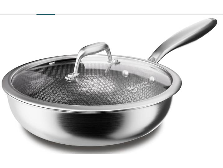 Wok antiadhésif en acier inoxydable à triple couche 30 cm