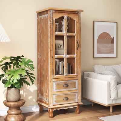 Ostweer Rustic Wooden Storage Cabinet Accent Cabinet with 2 Drawers, Bookcase Display Cabinet Storage Closet