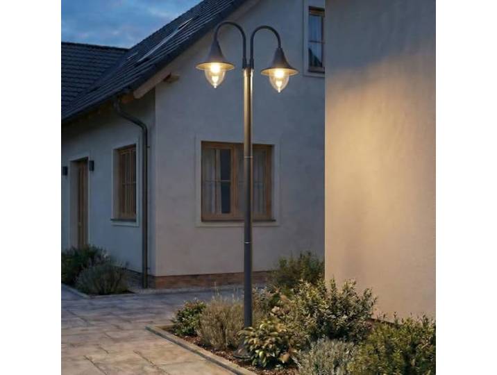 Lindby Mastleuchte außen Madea (spritzwassergeschützt (Modern) in Schwarz aus Aluminium (2 flammig, E27) - Kandelaber Außenleuchte