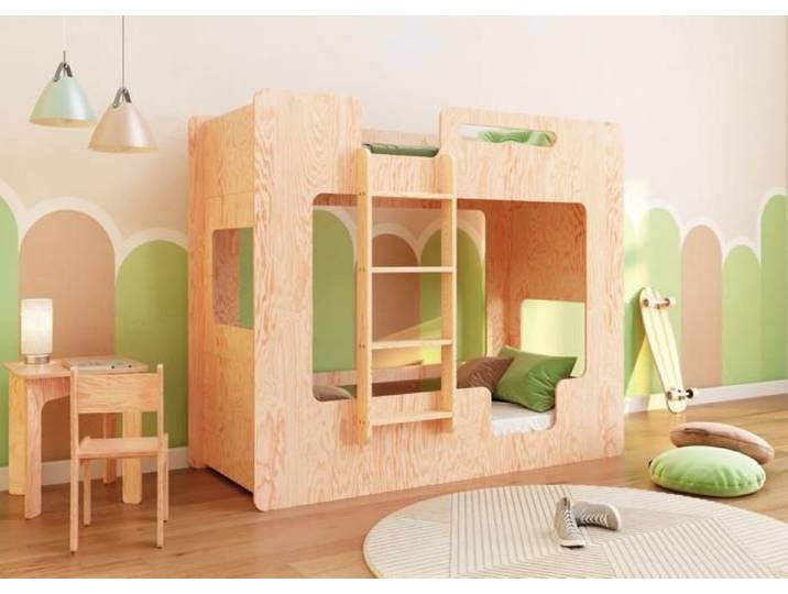 smartwood Lit Superposé Enfant 100x200 - Échelle Gauche - Couleur Bois Naturel - Lit Double MIMI BL - Sommier & Barrière de