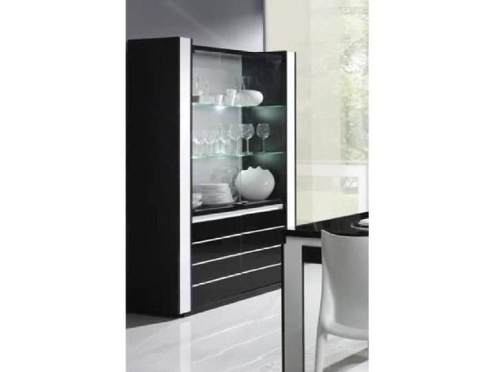 Vitrine argentier vaisselier LINA noir et blanc avec LED – 4 portes battantes