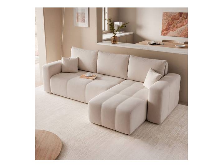 Design Möbel Ecksofa Ecksofa PEDRO mit Schlaffunktion und Bettkasten 248x145 cm