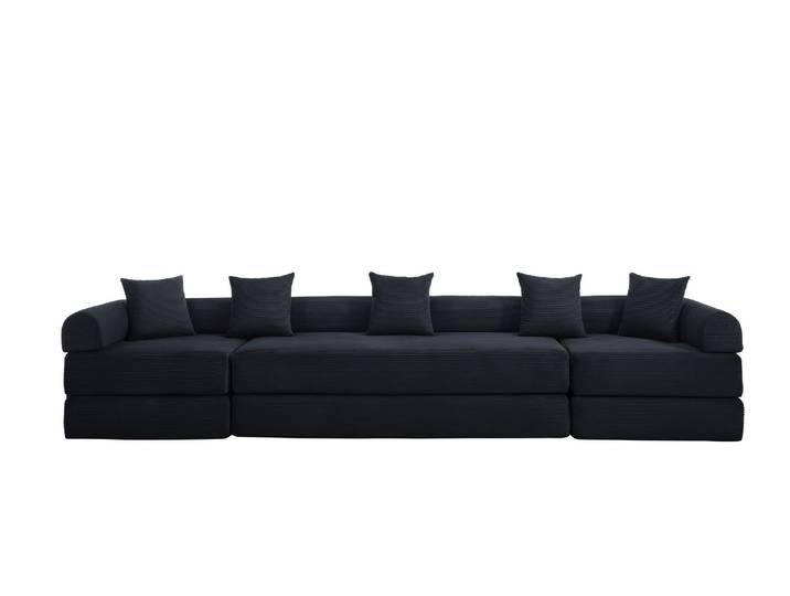 Elvmi Canapé Modulaire Convertible Avec Poche Latérale\, En Velours Côtelé\, Noir