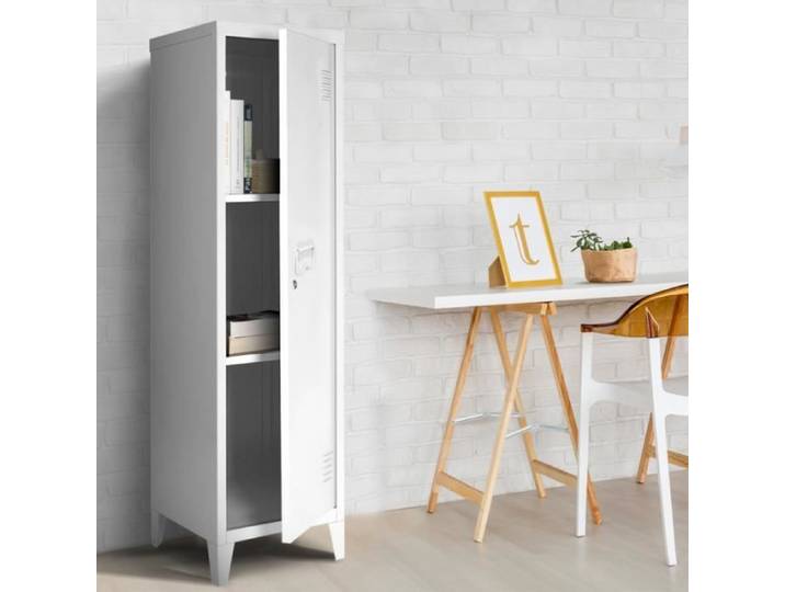 IDMARKET Armoire vestiaire ESTER 1 porte métal blanc design industriel