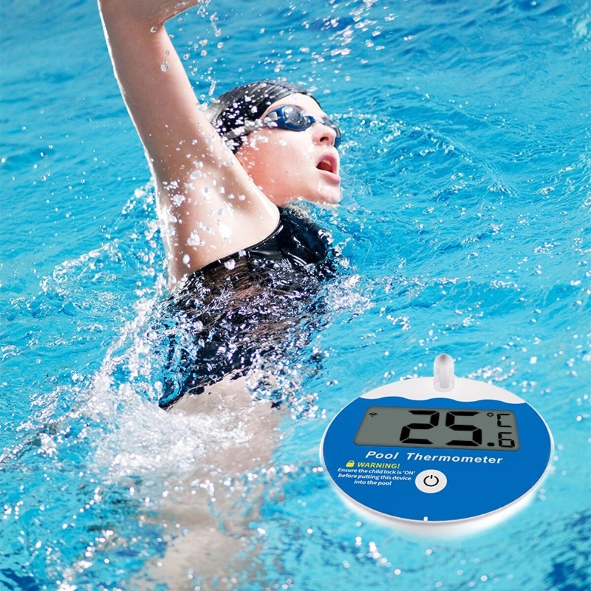 INF Kabelloses LCD Poolthermometer mit IP68 wasserdicht, 100m Reichweite, Kindersicherung und °C/°F Schalter
