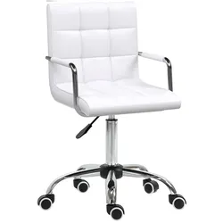 OKWISH Bürostuhl Drehstuhl höhenverstellbar 99x53x54 cm Weiß mit Kunstlederbezug PVC, gepolstert mit Armlehnen, minimalistisch elegantes Design