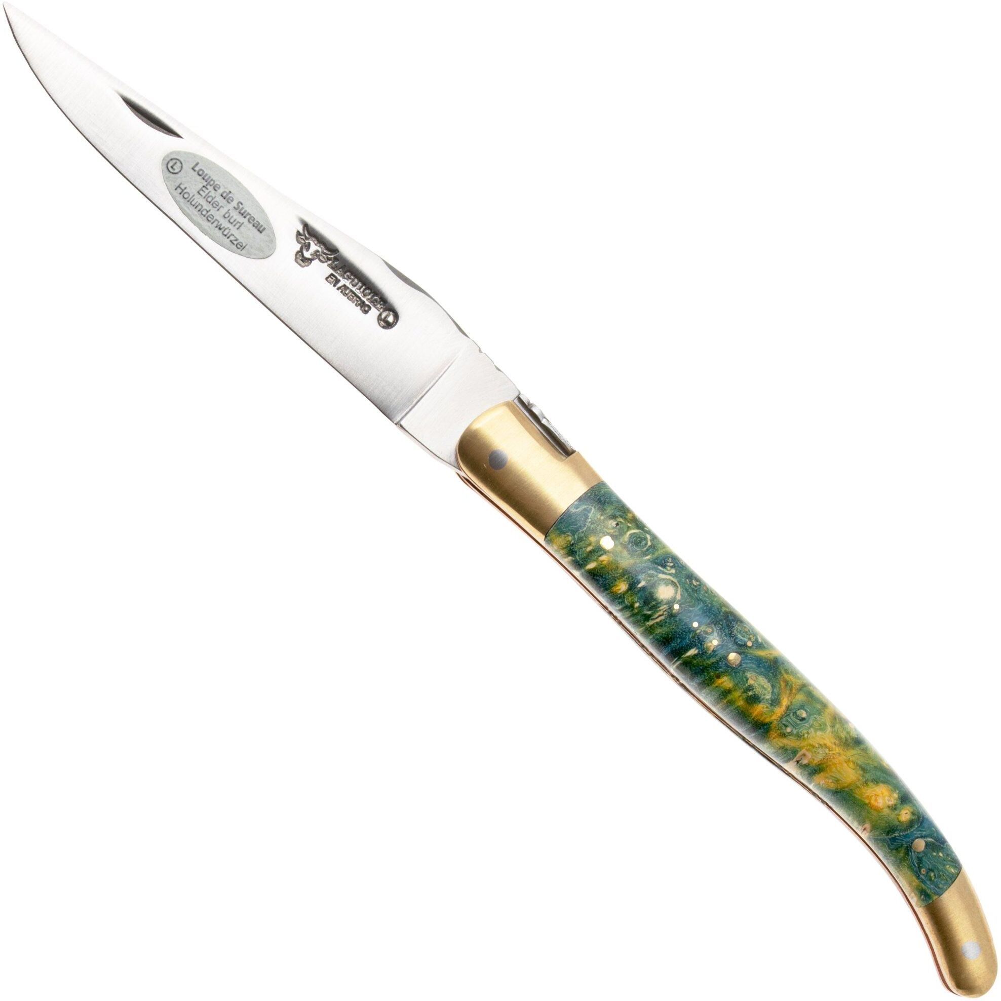 Laguiole en Aubrac Bijou AU05UP, Elderberry Burl, Copper Plates, coltellino tascabile, 12 cm