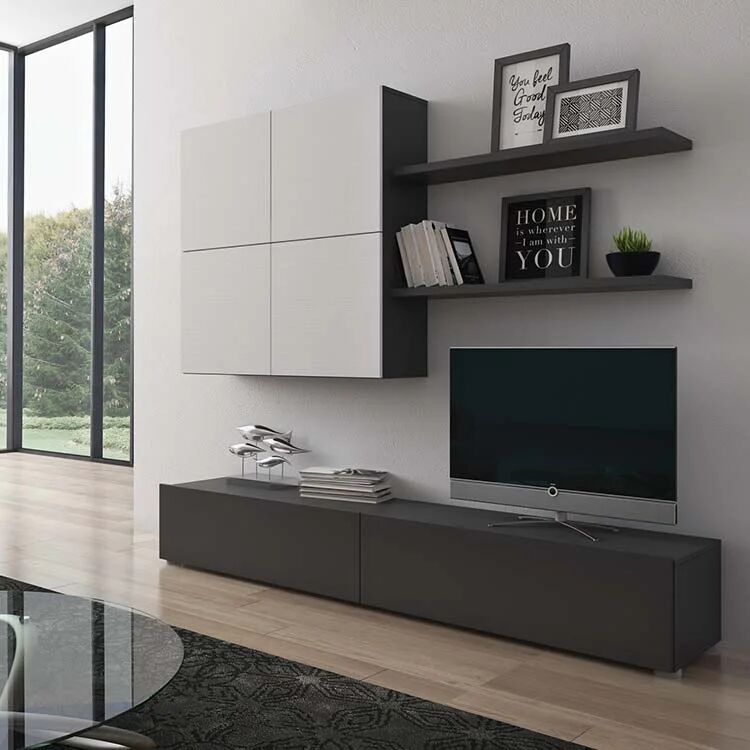 garneroarredamenti Parete attrezzata 200x195h cm soggiorno bianco frassinato antracite Euphoria