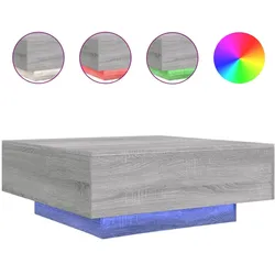 vidaXL Couchtisch mit LED-Leuchten Grau Sonoma 80x80x31 cm