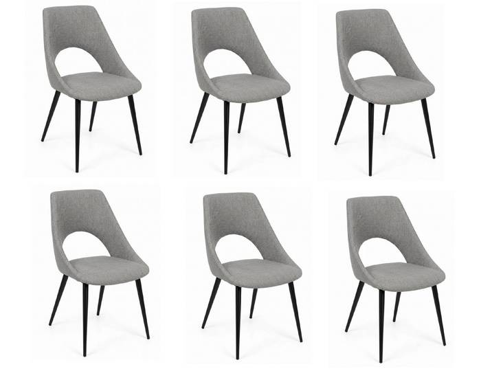 JVmoebel Sitzgruppe Elegante Esszimmerstühle 6x Set Grau Stoff Schwarz Beine Modern, (6-tlg., 6-tlg)