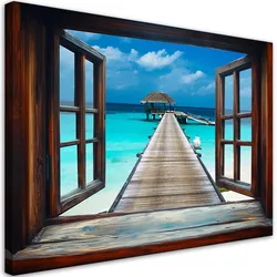 WANDBILD blick aus einem fenster meer tropischer pier