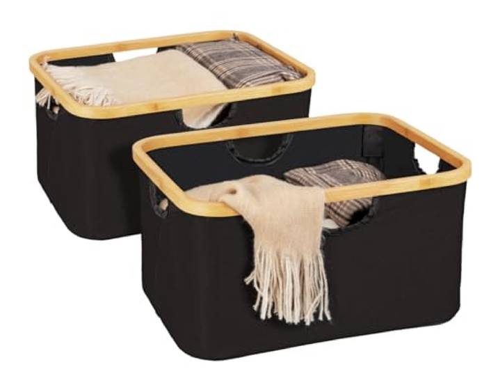 WENKO Ecori Lot de 2 paniers Pliables pour économiser de l'espace 28 l en Bambou Naturel 40 x 21 x 33 cm
