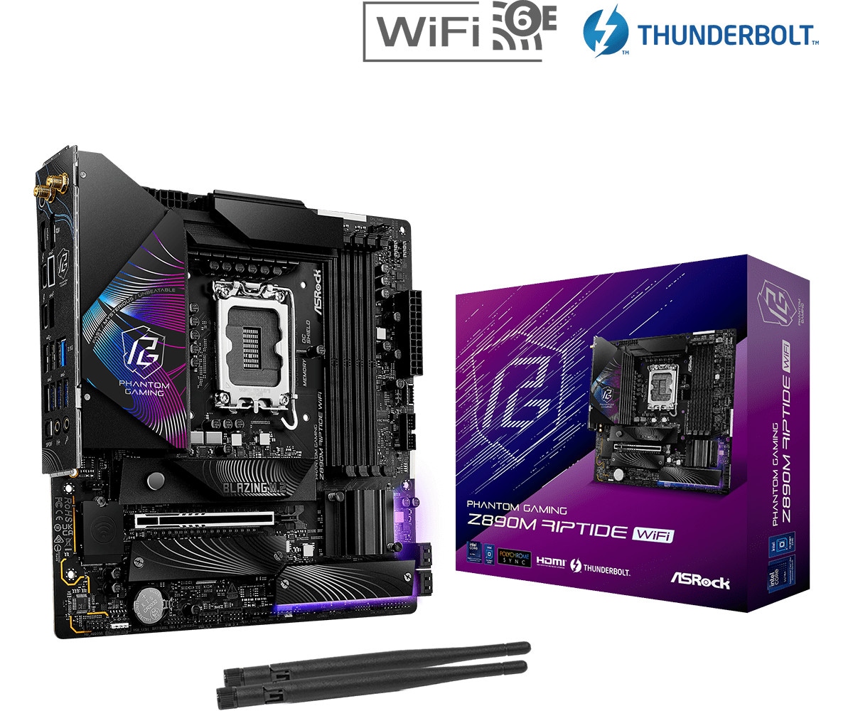 ASRock Phantom Gaming Z890M Riptide WiFi mATX Mainboard - Sockel 1851