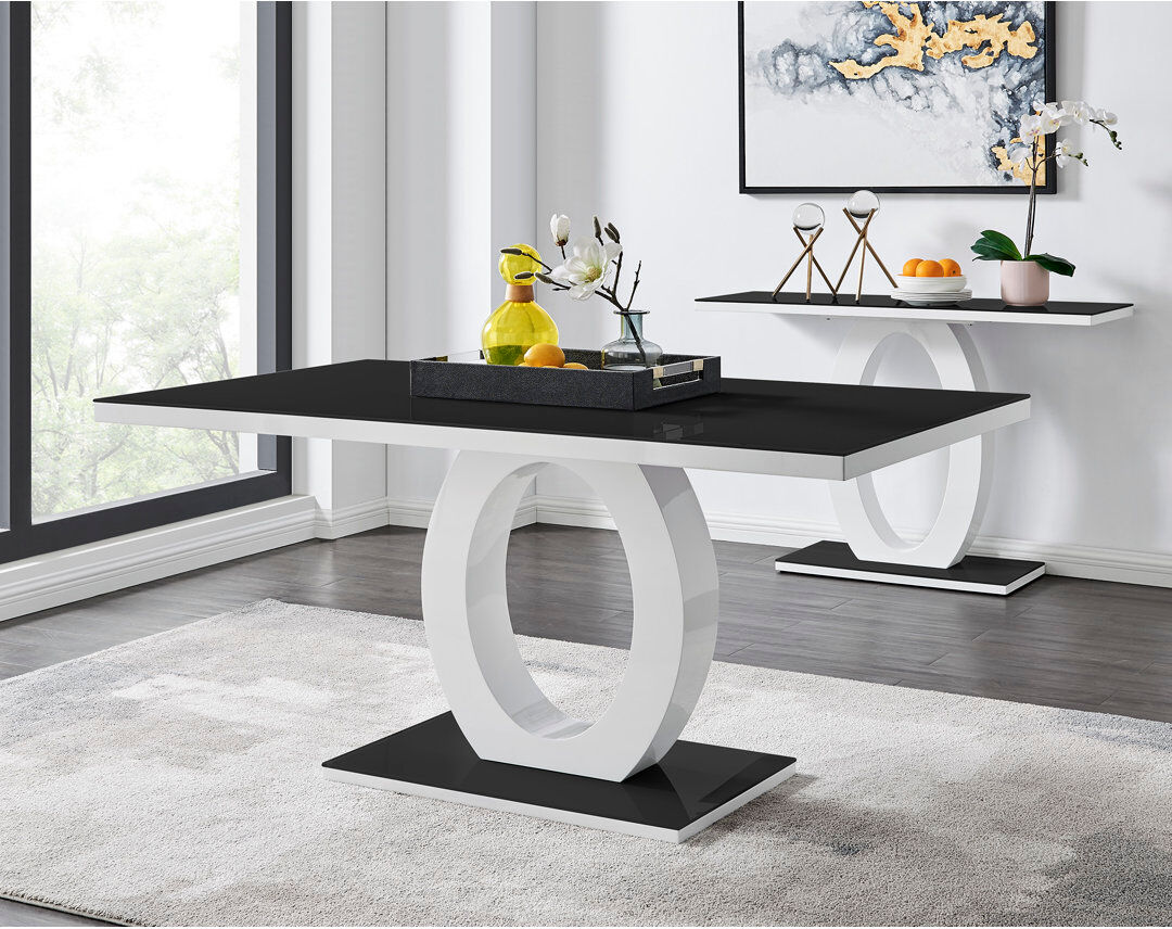 Canora Grey Scottsmoor Halo Rectangular Dining Table High Gloss - Modern Statement Design Black H76 x L90 x W160cm