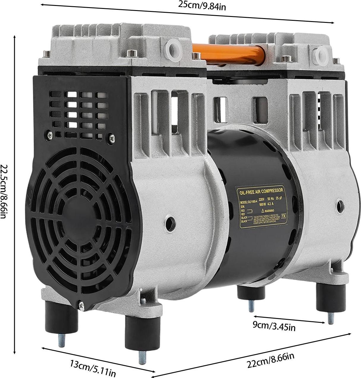 Luftkompressor - Pumpenkopf - 980 W - Reiner Kupfermotor - 220 V - 140 L/min - Mit Schalldämpfer - Für Industrie & Haushalt - Grau