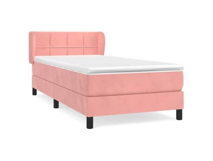 PUGYNBK Boxspringbett, Samt, Rosa, 90 x 200 cm Verstellbares Kopfteil, Taschenfederkernmatratze, mittlere Härte, Lederschutz