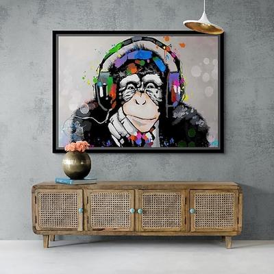 Pop-Art-Cartoon-Gemälde, große handgemalte Wandkunst, Musik-Tier-Ölgemälde, handgemaltes Pop-Art-Affen-Gemälde, handgefertigte Wandkunst, wunderschönes farbenfrohes Tier-Ölgemälde, Wandkunst-Gemälde
