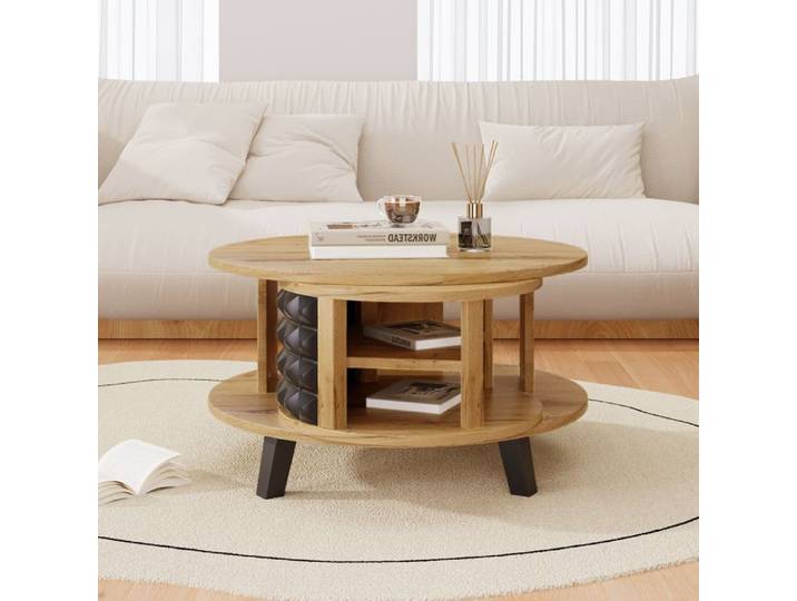 Deuxième génération épaissie couleur chaleureuse table basse table pivotante table d'appoint avec étagère intérieure cachée