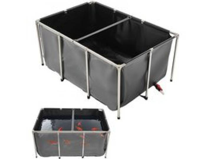VEVOR Fischteich aus Segeltuch, 1023,3 L Zuchtwassertank, PVC-Koi-Tank mit transparentem Sichtfenster, Aquarium mit Edelstahlrahmen & Ablassventil, zur Zucht von Koi, Goldfisch (schwarz)