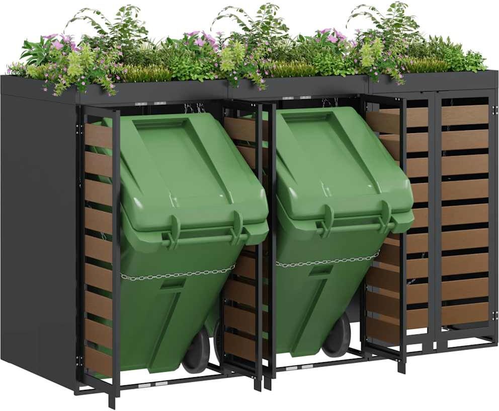 vidaXL Rangement de poubelle à roulettes pour 3 poubelles Acier