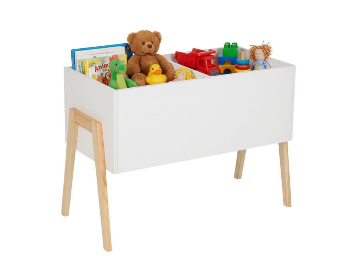 Relaxdays Kindertruhe Weiß Natur 2 Fächer, Holzwerkstoff, Holz, 60x30 cm, Baby- und Kindermöbel, Babyzimmer, Spielzeugkisten