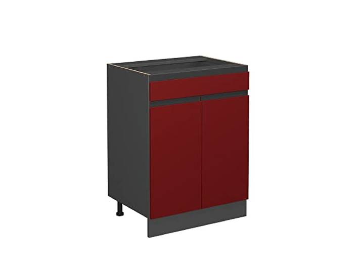 Vicco Küchenunterschrank R-Line, Rot, 60 cm 1 Schublade · Ohne Arbeitsplatte · Höhenverst. Füße · 2 Türen · Leichter Zugriff