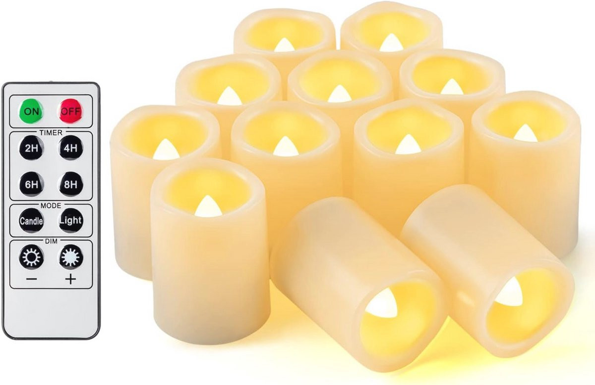 Set van 12 vlamloze LED theelichtjes met afstandsbediening voor decoratie