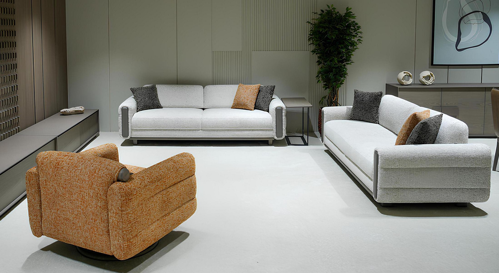 Stijlvolle 3-delige woonkamer polster set met 2x 3-zitter textiel fauteuils in moderne stijl