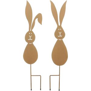Frank-Flechtwaren Osterdeko 770578, braun, Hasen-Gartenstecker aus Metall, 60 cm hoch, 2 Stück