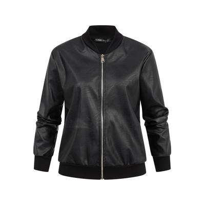Bomberjacke CLOUD 5IVE "CLOUD 5IVE Blouson Bomberjacket Fauxleather", Damen, Gr. S, schwarz, 95% Polyester, 5% Elasthan, normal, Rundhals, Jacken Bomberjacke