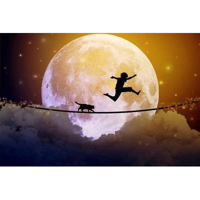 Fototapete PAPERMOON "VOLLMOND-MOND WOLKEN STERNE HIMMEL NATUR SURREAL DEKO", bunt, B:3,5m L:2,6m, Vlies, Tapeten