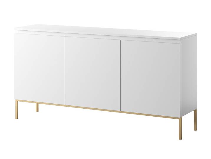 Selsey - Commode trois portes Bemmi 150 cm blanc avec pieds dorés
