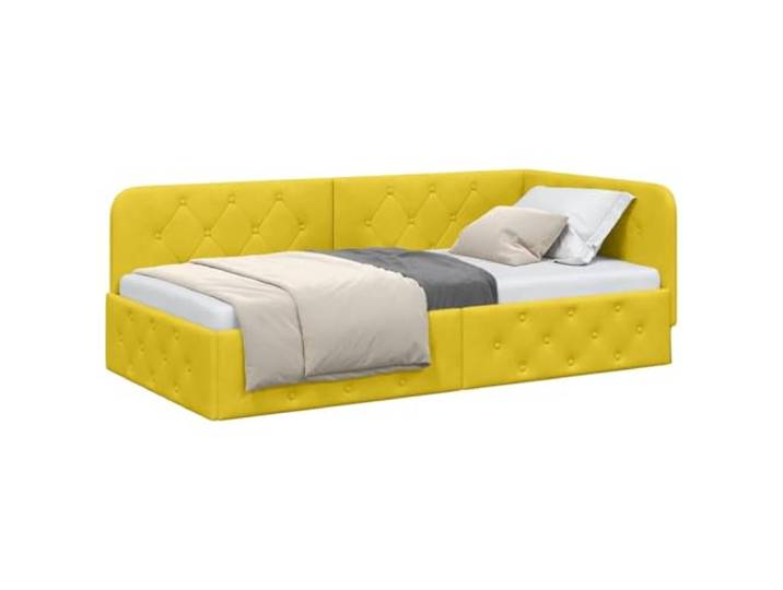 KTHLBRH Eckbett Samt gelb 100 x 200 cm Wendbare Armlehne, modernes Design, L-förmiger Rahmen, Schlafsofa