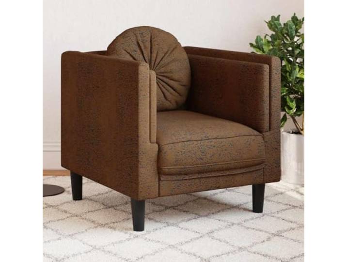 HEFZGDB Brauner Sessel mit Kissen Kunstleder Wildleder-Optik Mikrofaser Stoff Polsterstuhl mit gepolsterten Armlehnen und Rückenlehne für Wohnzimmer Komfort Möbel