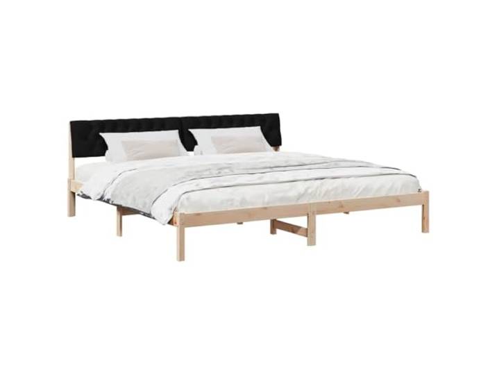 KTHLBRH Bettgestell mit Kopfteil, Braun und Schwarz, 200 x 200 cm Massives Kiefernholz, gepolstertes Kopfteil, modernes Design, Kapazität 200 kg