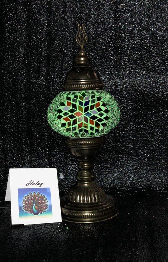 Halay Handgemaakte Turkse mozaïek tafellamp met groen accent voor sfeervolle verlichting