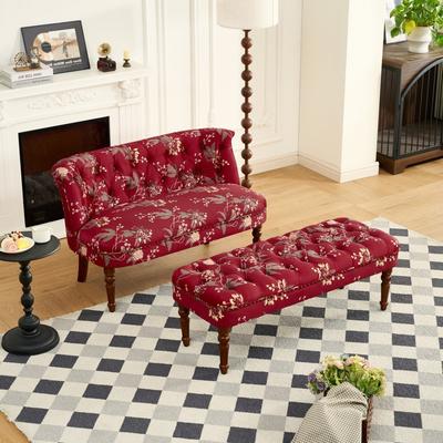 Direct Wicker European Sofa Chair Living Room Single Sofa Chair & Tufted Floral Bench