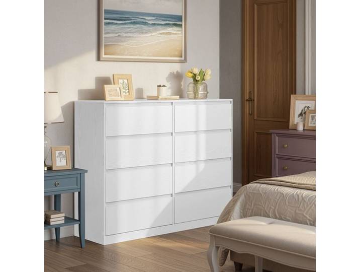 Commode pas cher Commode 8 Tiroirs 40 x 119 4 x 97 5 cm Style Moderne Blanc