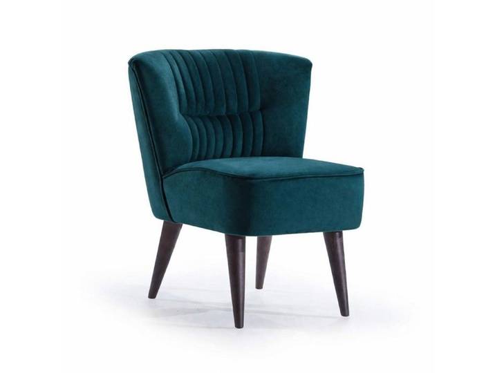 Fauteuil - Paris - Velours bleu turquoise - Pieds bois - Design mid-century