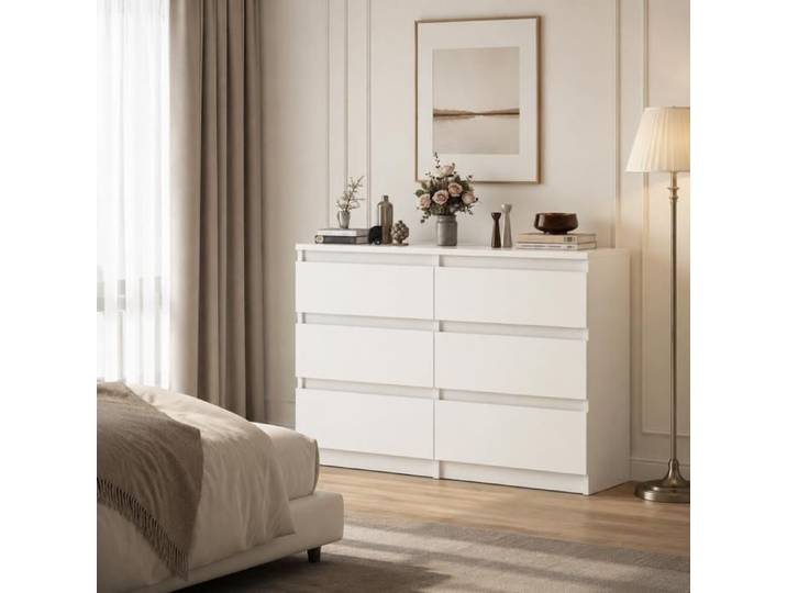 YITAHOME Commode Bois 6 Tiroirs Blanc Meuble Rangement Chambre Buffet Chevet Moderne 100x30x70cm