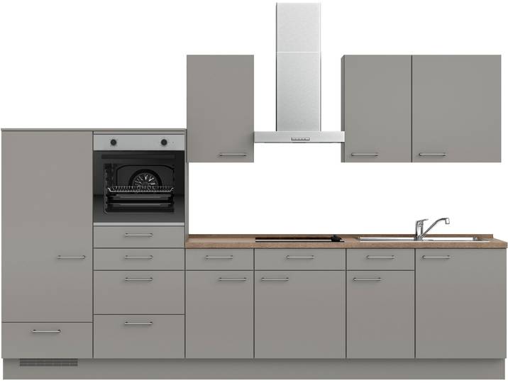Küchenzeile, Holzwerkstoff, Grau & Taupegrau, 330,3×216,6×60 cm, Mit E-Geräte-Set, Modern, Nobilia