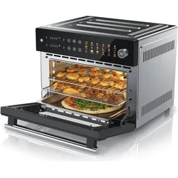 Arendo Heissluftfritteuse XXL 30 L, Minibackofen Edelstahl, Multifunktionsofen, Drehspiess, 1800 W, Fritteuse, Silber